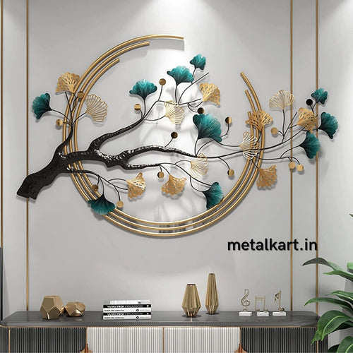 Metallic tree embracing moon wall hanging (48 x 28 Inches)