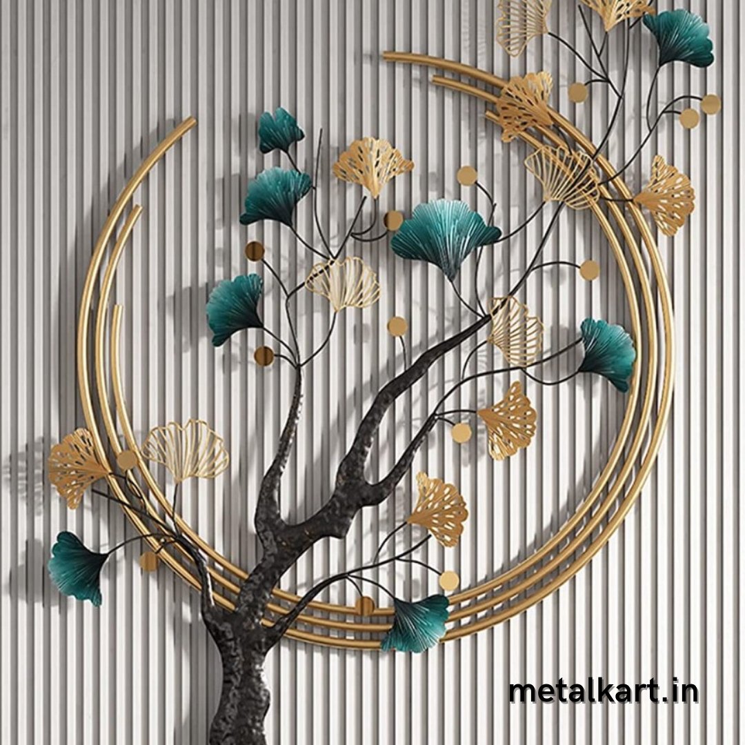 Metallic tree embracing moon wall hanging (48 x 28 Inches)