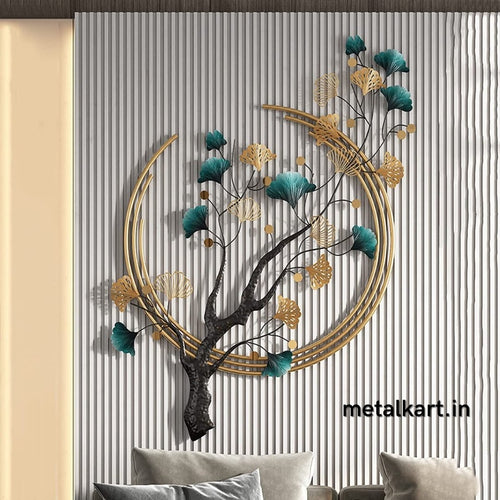 Metallic tree embracing moon wall hanging (48 x 28 Inches)