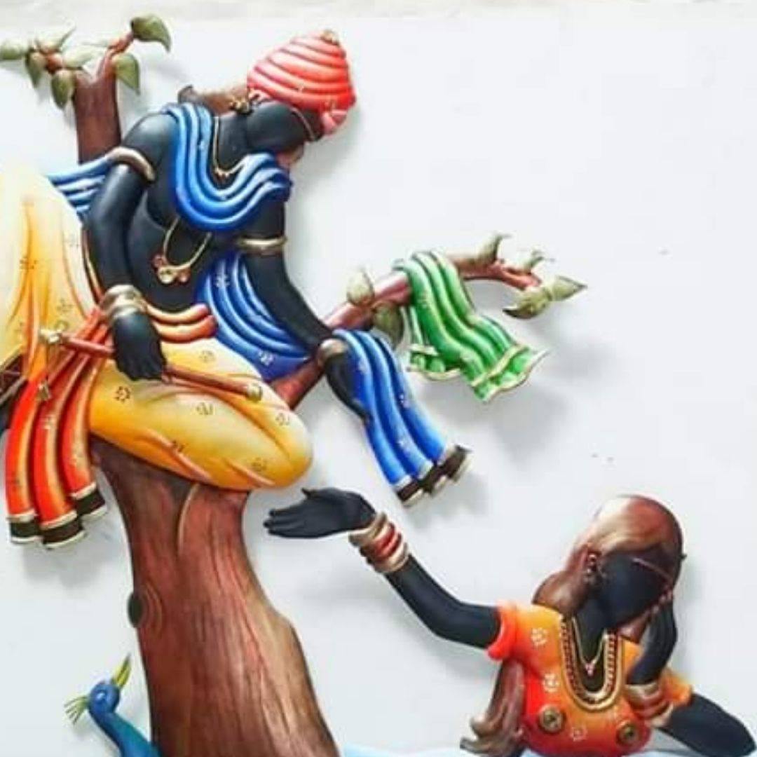 Metallic Wall Art Krishna Leela (24 x 22 Inches)