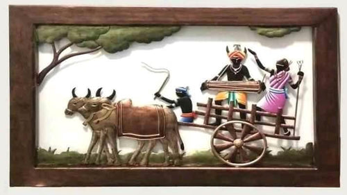 Mettalic Wall Art Joyous Village life (26 * 15 Inches)