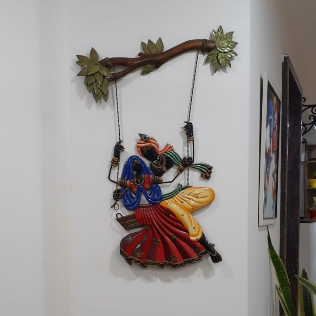 Mettalic Wall Art Radha Krishna Jhoola (28 22 Inches) Punam