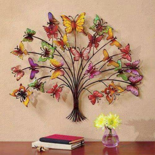 Mettalic Wall Art Tree of Butterflies (24 * 22 Inches)