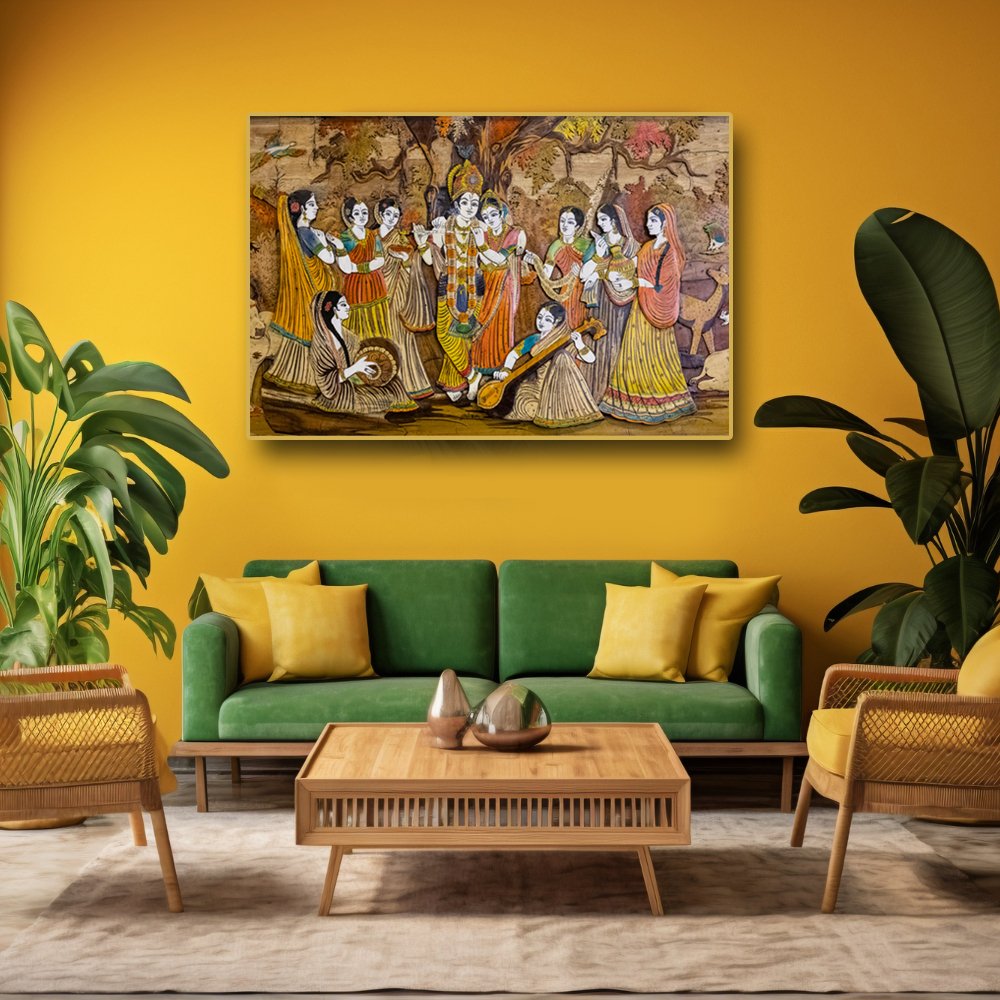 Nidhivan - Mystical Aura of Enchanted forest Radha Krishna Canvas wall art (36 x 24 Inches)