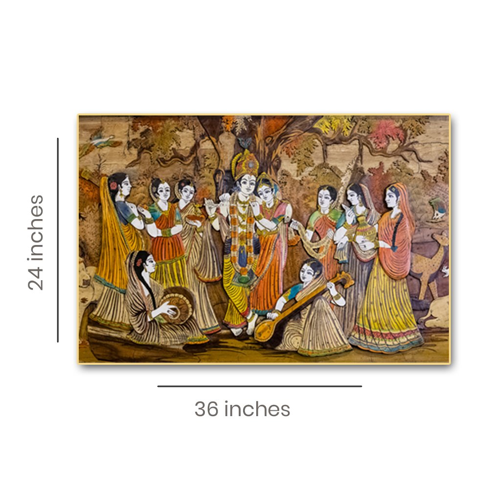 Nidhivan - Mystical Aura of Enchanted forest Radha Krishna Canvas wall art (36 x 24 Inches)