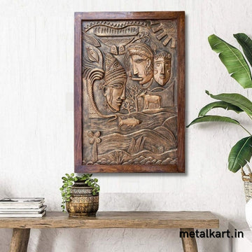 Radha Krishna 3D Relief Carving Cave Wall Art (36 x 24 Inches)