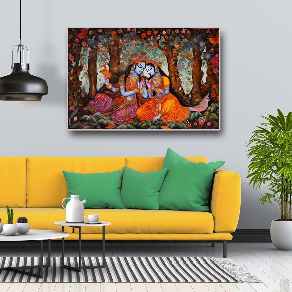Radha Krishna - Celestial Ras Canvas Wall Design (36 x 24 Inches)