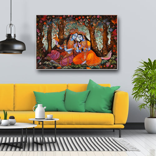 Radha Krishna - Celestial Ras Canvas Wall Design (36 x 24 Inches)