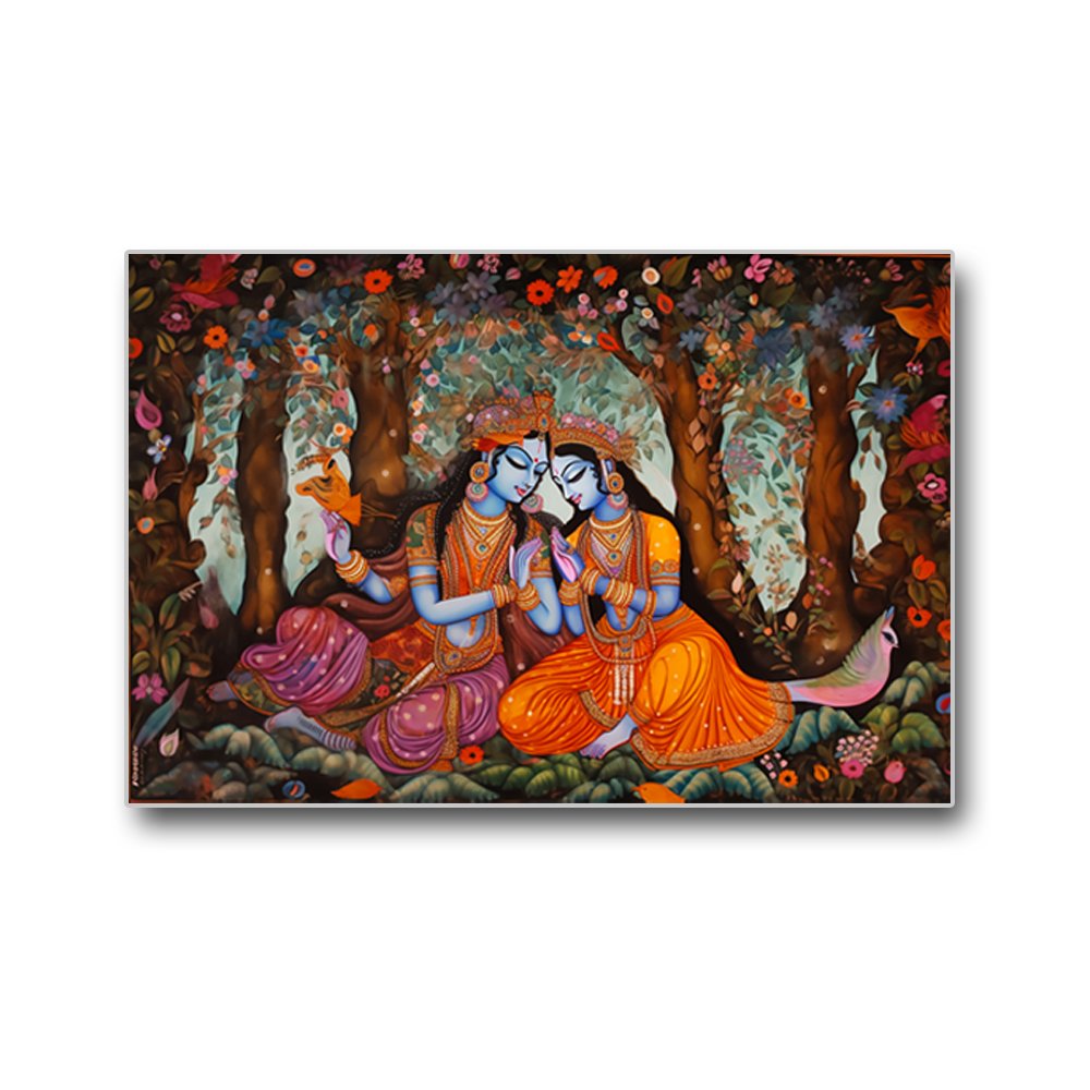 Radha Krishna - Celestial Ras Canvas Wall Design (36 x 24 Inches)