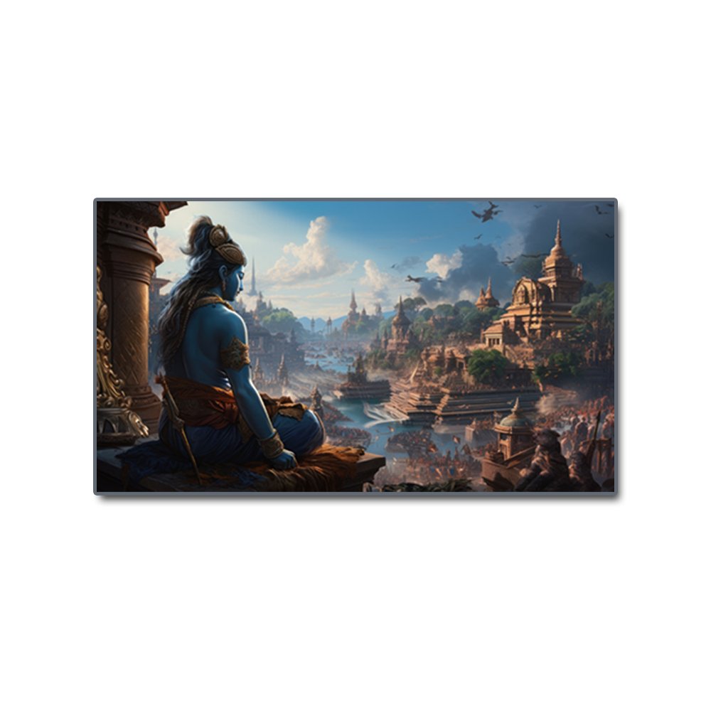 Rama's Serene Observation of Ayodhya's Splendor (48 x 24 Inches)