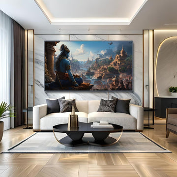 Rama's Serene Observation of Ayodhya's Splendor (48 x 24 Inches)