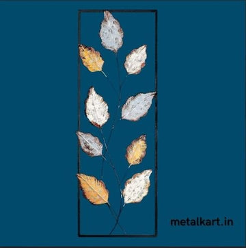 Regal Foliage Metallic Wall Art with 9 Delicate Leaves in a Vertical Hollow Frame (12 x 36 Inches)