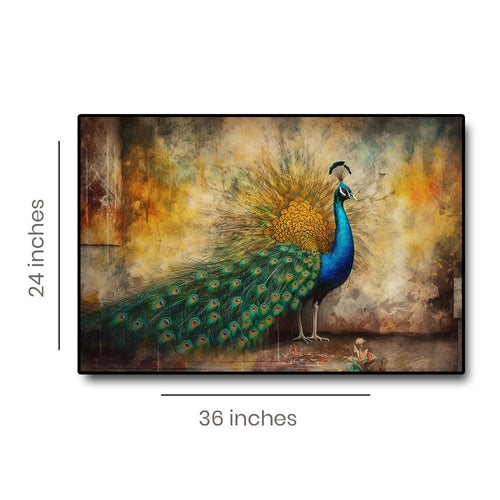 Regal Splendor Canvas Painting of a Gorgeous Peacock in all its Majestic Beauty (36 x 24 Inches)