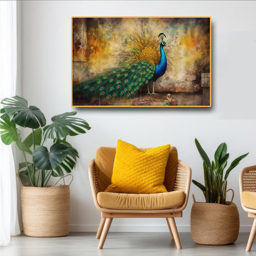 Regal Splendor Canvas Painting of a Gorgeous Peacock in all its Majestic Beauty (36 x 24 Inches)