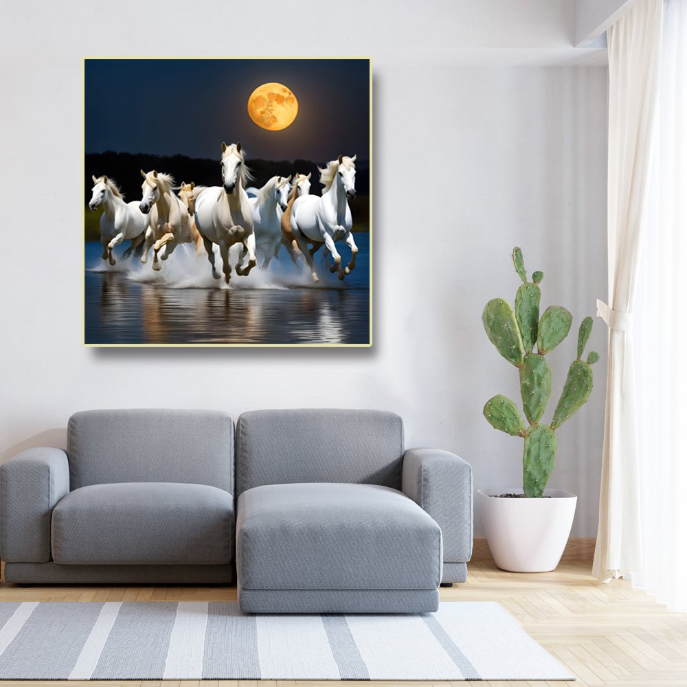 Running horses under the moonlight Canvas wall art (36 x 36 Inches)