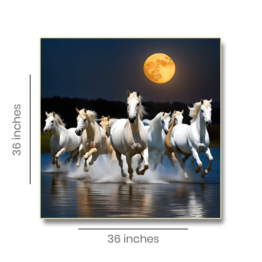 Running horses under the moonlight Canvas wall art (36 x 36 Inches)