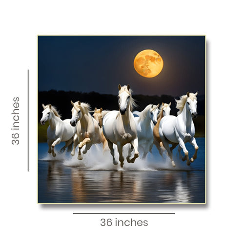 Running horses under the moonlight Canvas wall art (36 x 36 Inches)
