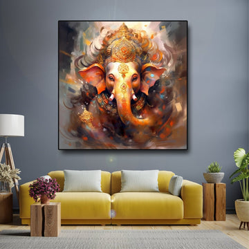 Sukhkarta Mangalkarta Ganesha Wall Painting (36 x 36 Inches )