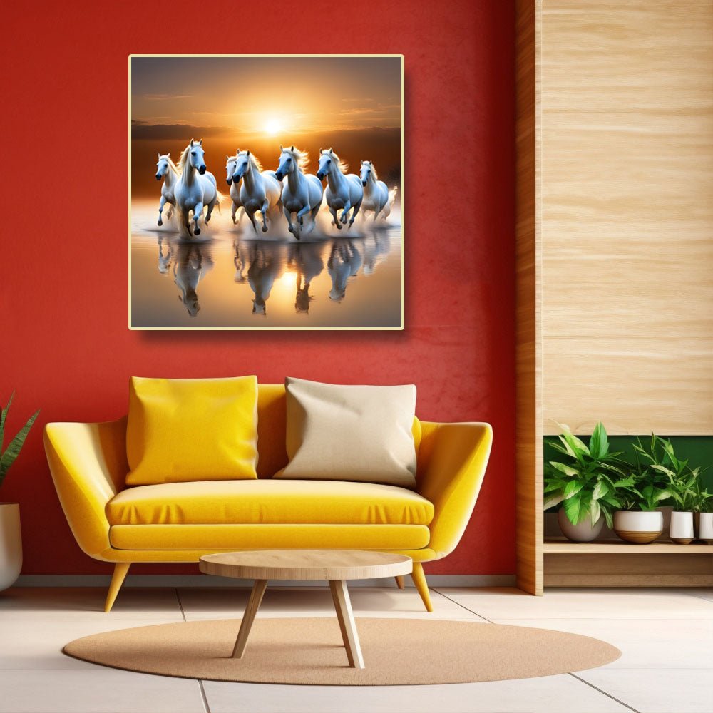 Sunlit Running Horses Wall Decor with Seven Horses (36 x 36 Inches)