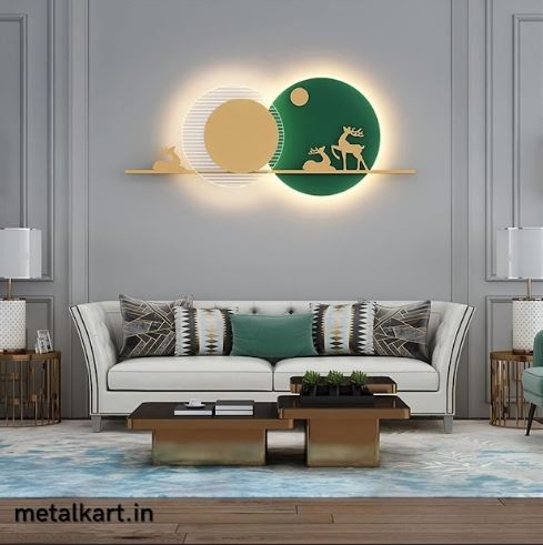 Sunrise Serenade with Regal Deers and LED Wall Hanging (48 x PROP Inches)