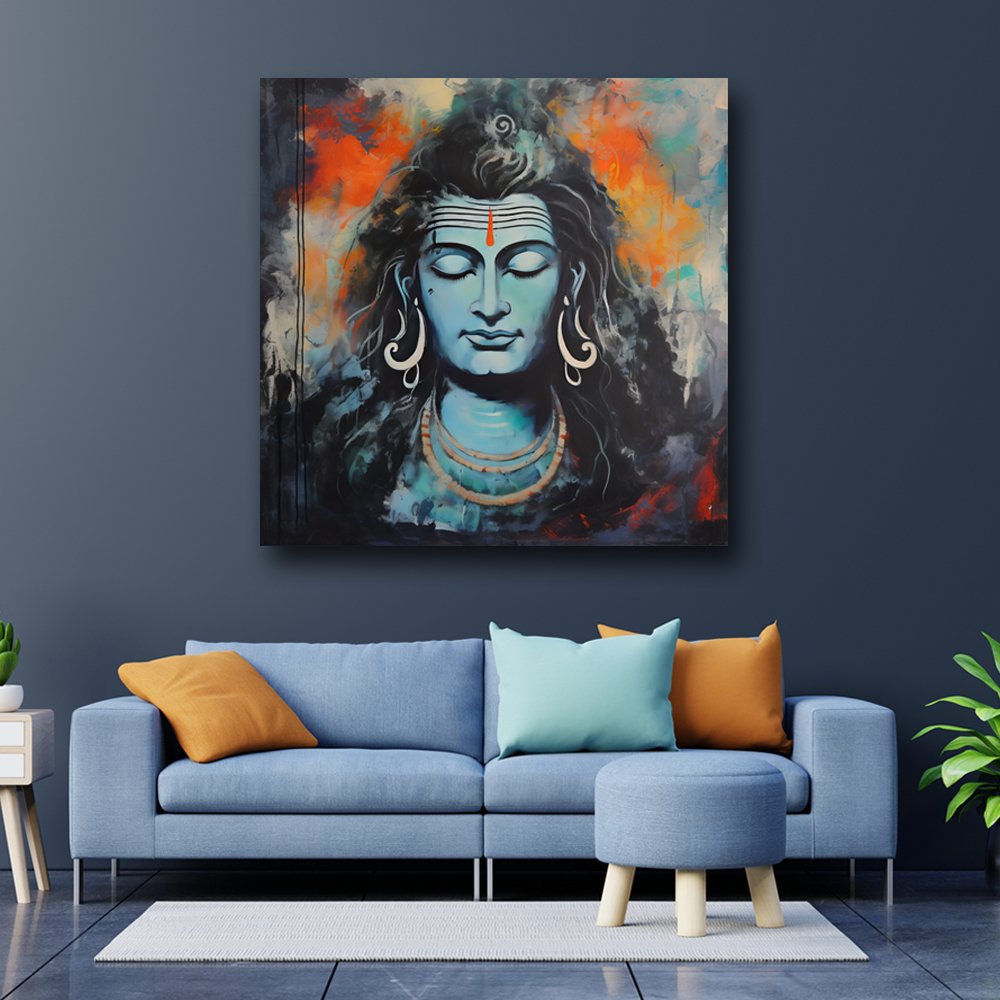 The Adiyogi - Colossal depiction of Shiva Canvas Wall Art (36 x 36 Inches )