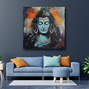 The Adiyogi - Colossal depiction of Shiva Canvas Wall Art (36 x 36 Inches )