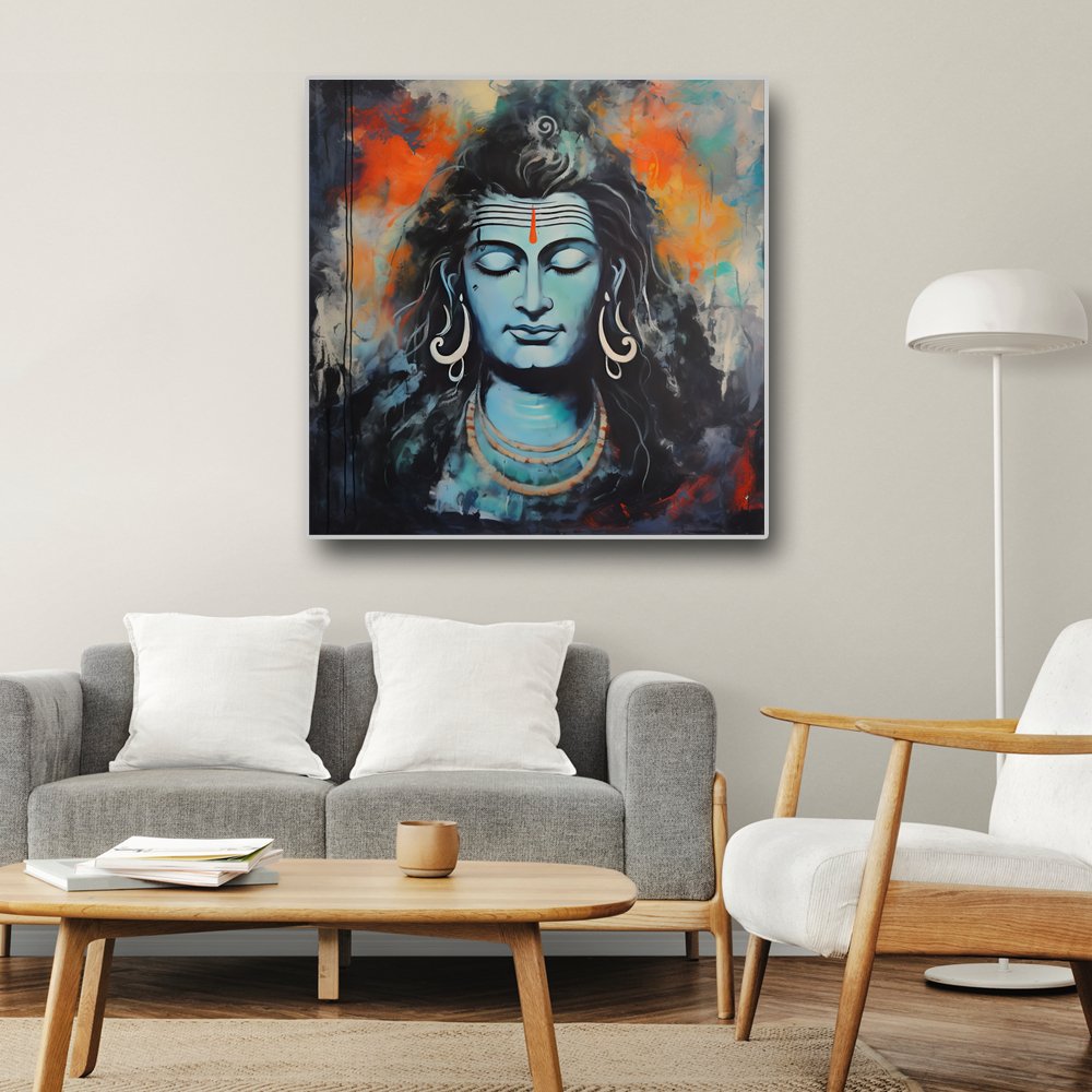 The Adiyogi - Colossal depiction of Shiva Canvas Wall Art (36 x 36 Inches )