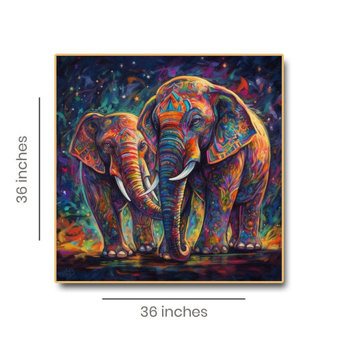 The Bond Canvas Painting of Two Magnificent Elephants (36 x 36 Inches)