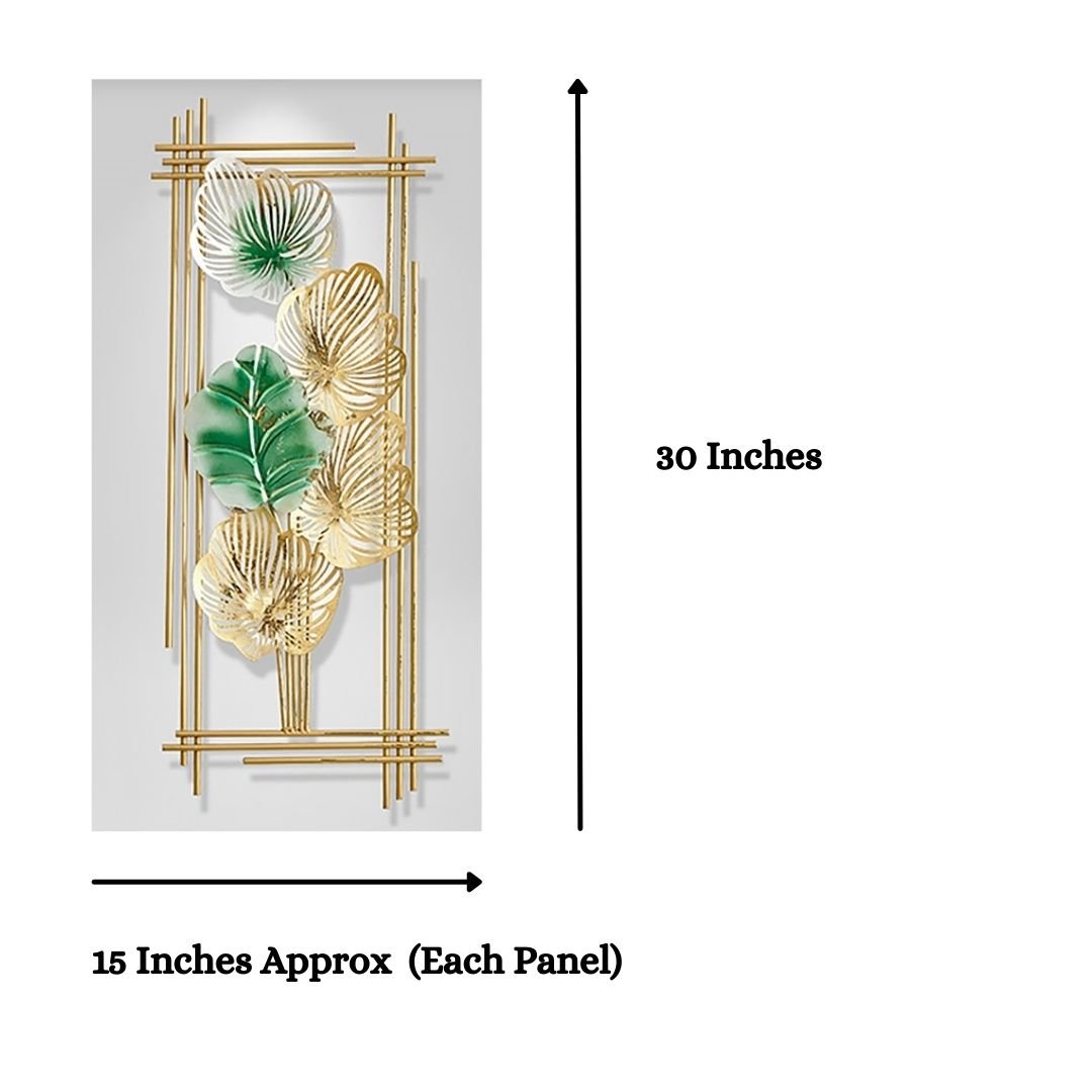 The Metallic Framed Gold and green plant wall art (15 x 30 Inches each)