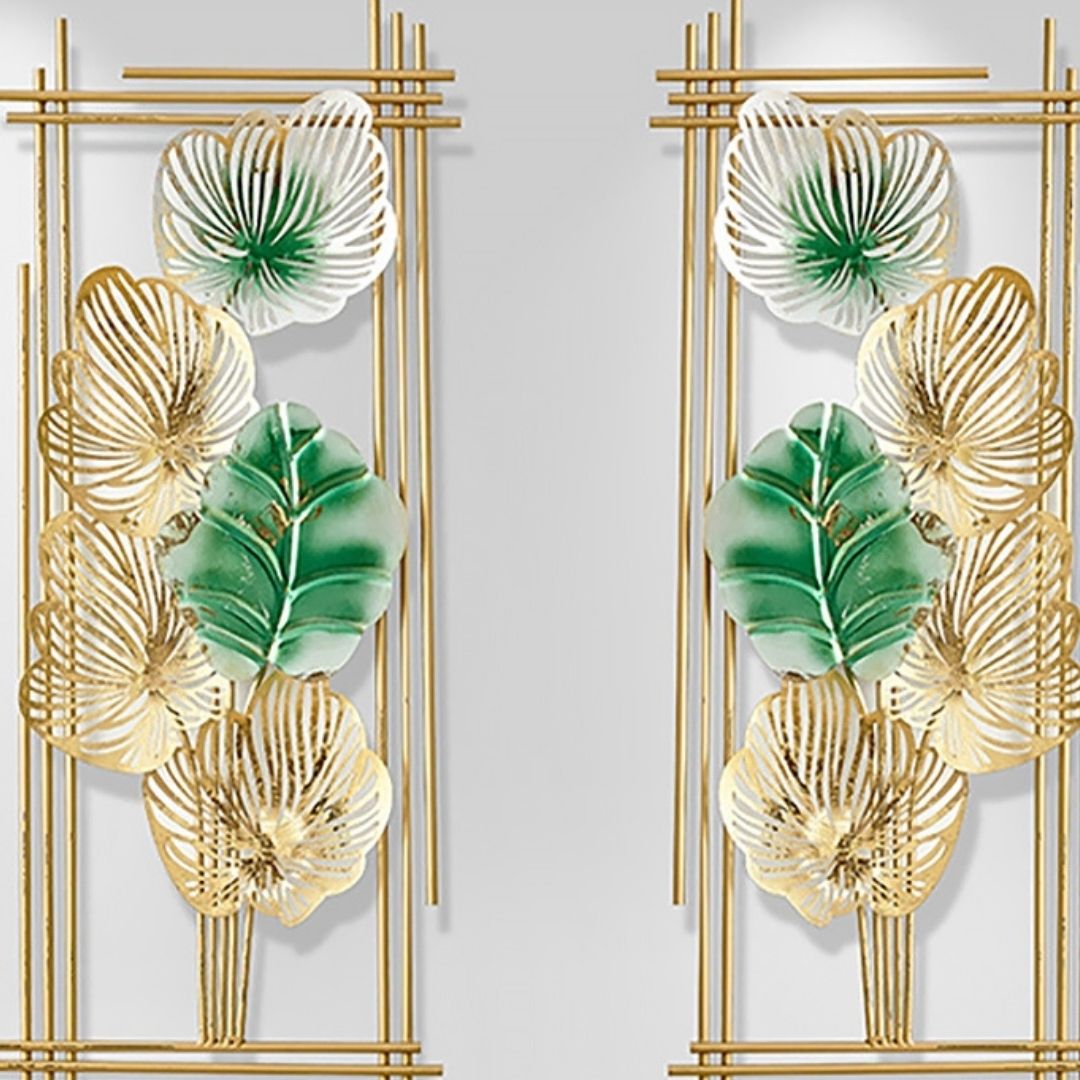 The Metallic Framed Gold and green plant wall art (15 x 30 Inches each)