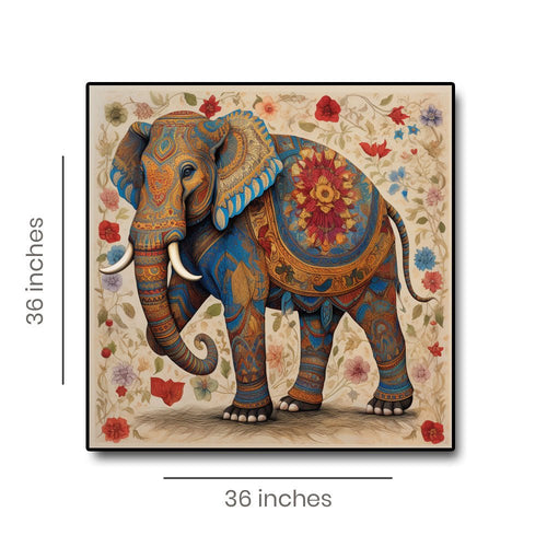 Vibrant Stride Canvas Painting of a Beautiful Multicolor Elephant (36 x 36 Inches)