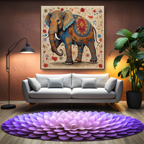 Vibrant Stride Canvas Painting of a Beautiful Multicolor Elephant (36 x 36 Inches)