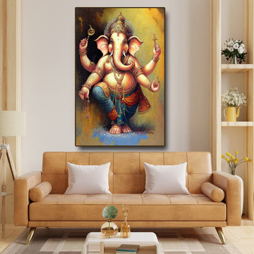 Vighnaharta Ganesh Canvas Wall Painting (36 x 24 Inches )