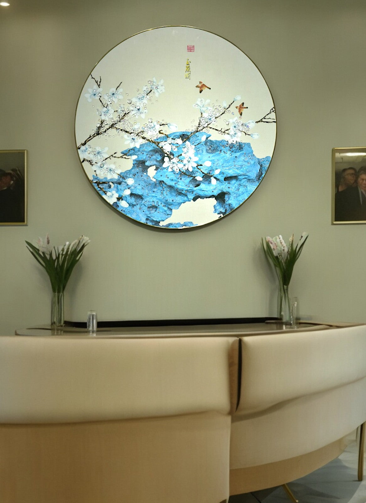 The Frosted Blossoms Crystal Glass Painting (60 x 60 Cm)