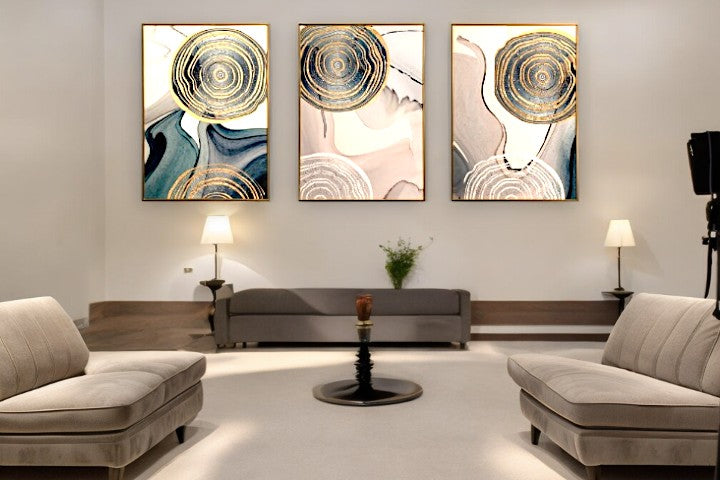 The Golden Veil Crystal Glass Painting Set of 3 (150 x 70 Cm)