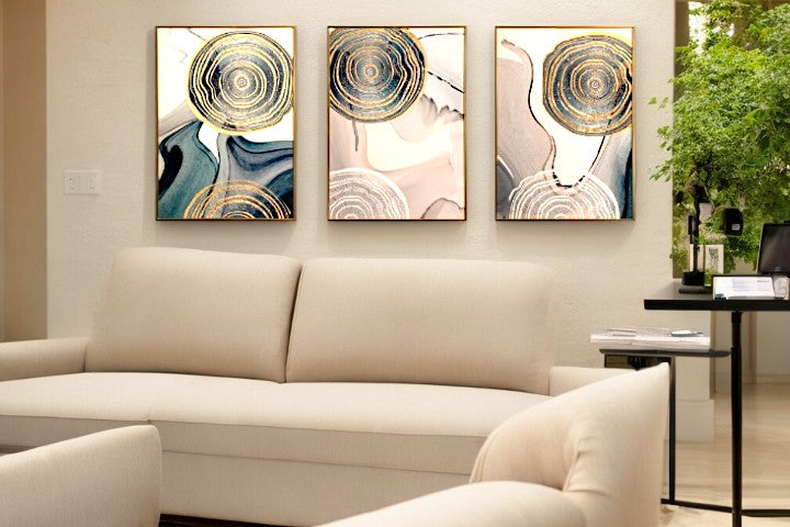 The Golden Veil Crystal Glass Painting Set of 3 (150 x 70 Cm)