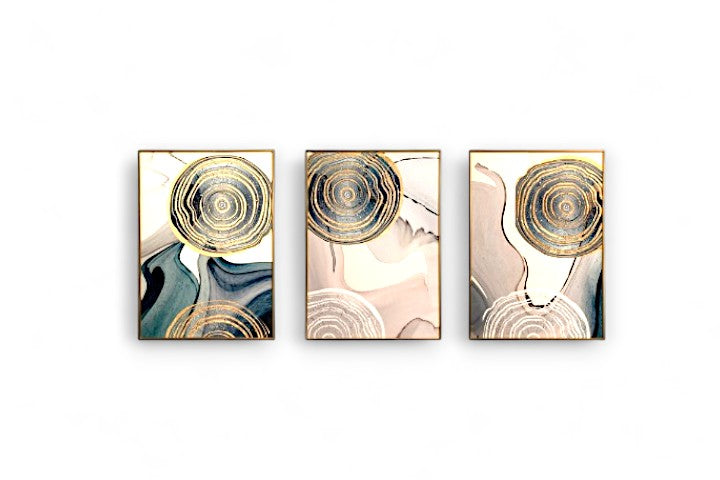 The Golden Veil Crystal Glass Painting Set of 3 (150 x 70 Cm)