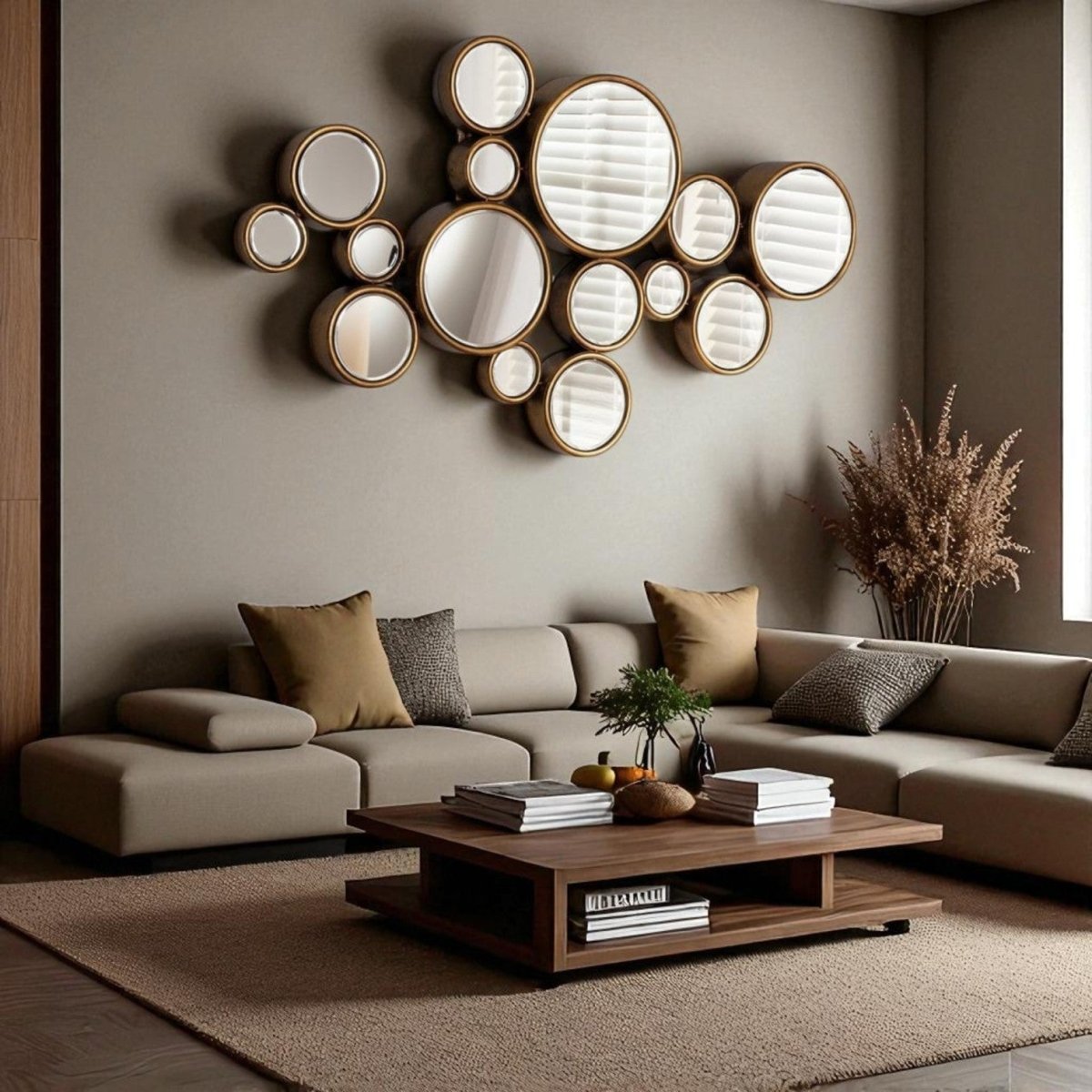 15 Metallic circles Wall Mirror (48 x 32 Inches)