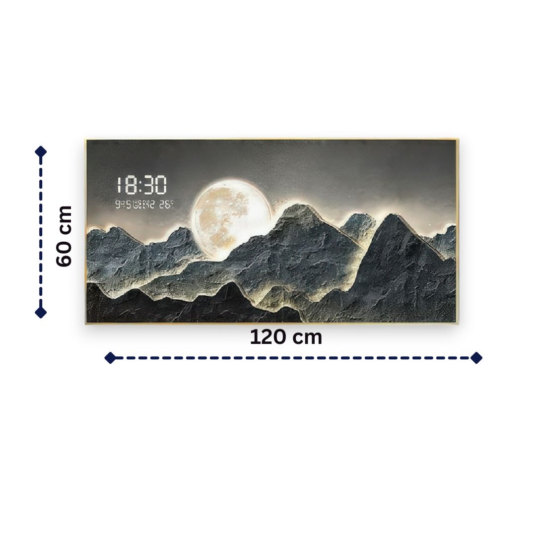 Moonlit Craggy Peaks Digital Clock Wall Art (120 x 60 CM)