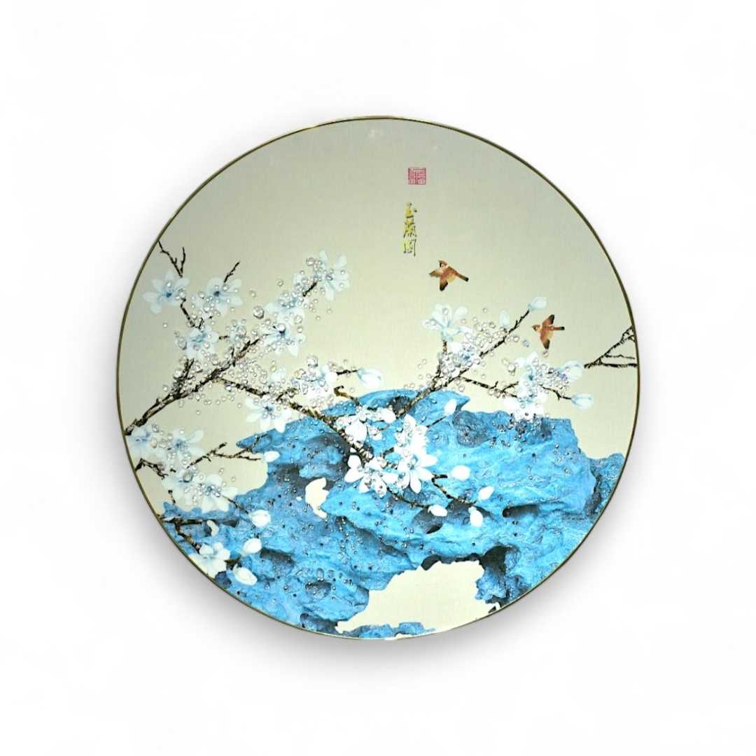 The Frosted Blossoms Crystal Glass Painting (60 x 60 Cm)