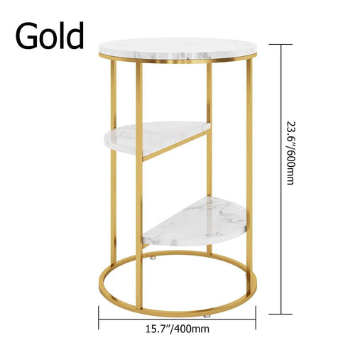 3 Tier White and Gold Marble Top Shelf style Metal Side Table