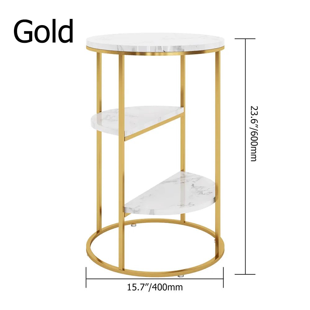 3 Tier White and Gold Marble Top Shelf style Metal Side Table