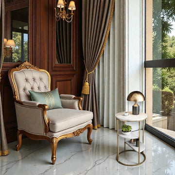 3 Tier White and Gold Marble Top Shelf style Metal Side Table