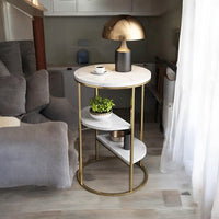 Thumbnail for 3 Tier White and Gold Marble Top Shelf style Metal Side Table