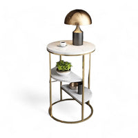 Thumbnail for 3 Tier White and Gold Marble Top Shelf style Metal Side Table