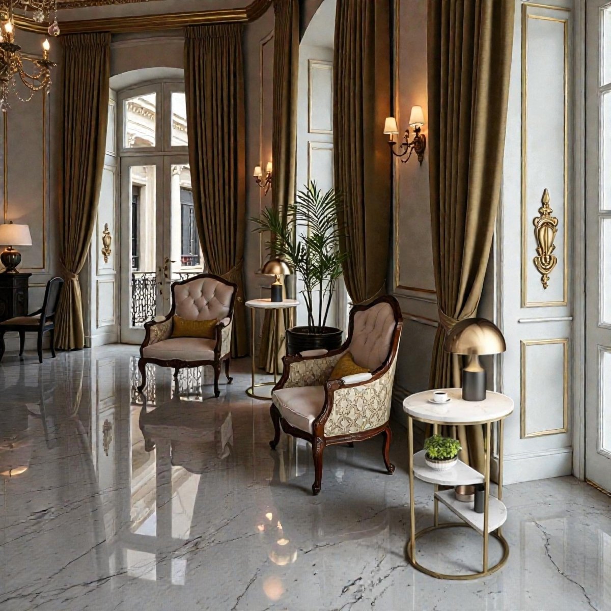 3 Tier White and Gold Marble Top Shelf style Metal Side Table