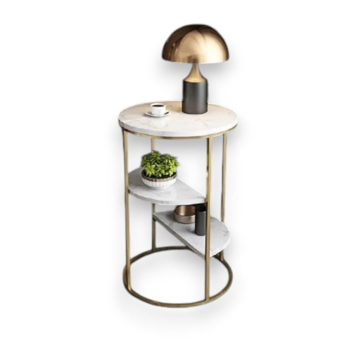 3 Tier White and Gold Marble Top Shelf style Metal Side Table
