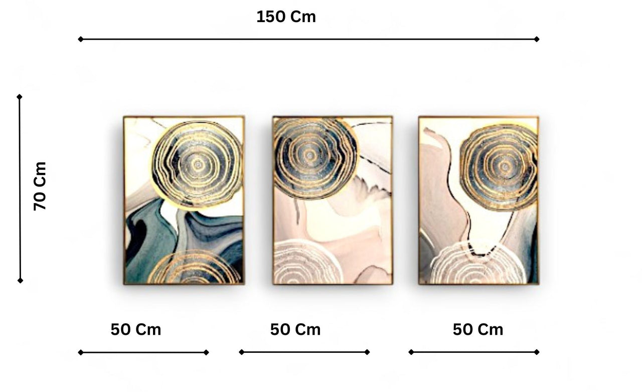 The Golden Veil Crystal Glass Painting Set of 3 (150 x 70 Cm)