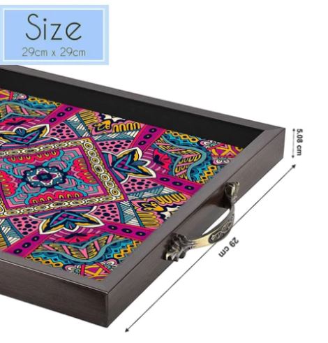 Rangoli designer Wooden Serving Tray for tea and Snacks (Starting 9x9 Inches)