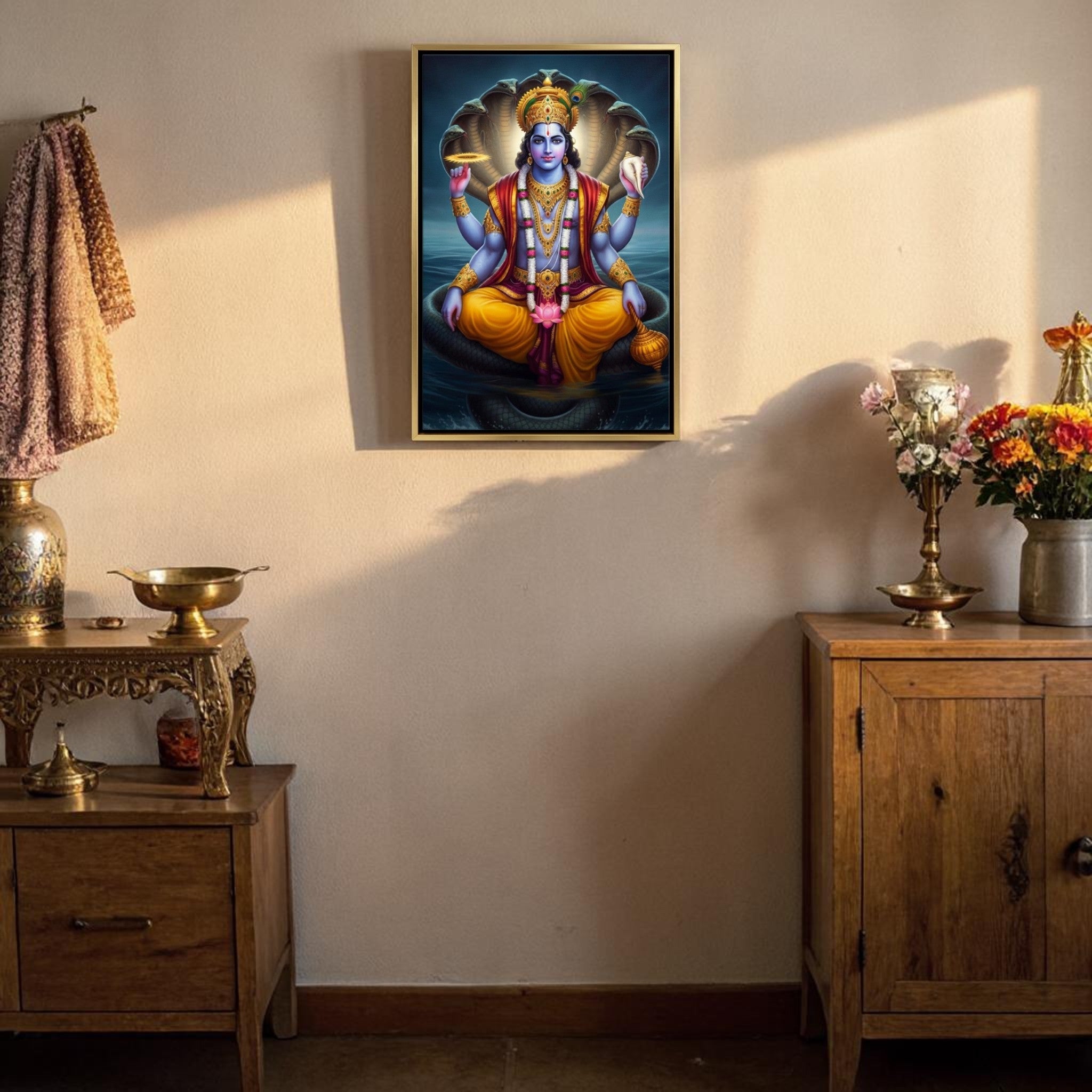Vaikuntha Resonance: Lord Vishnu on Sheshanaga Canvas (24 x 36 Inches)